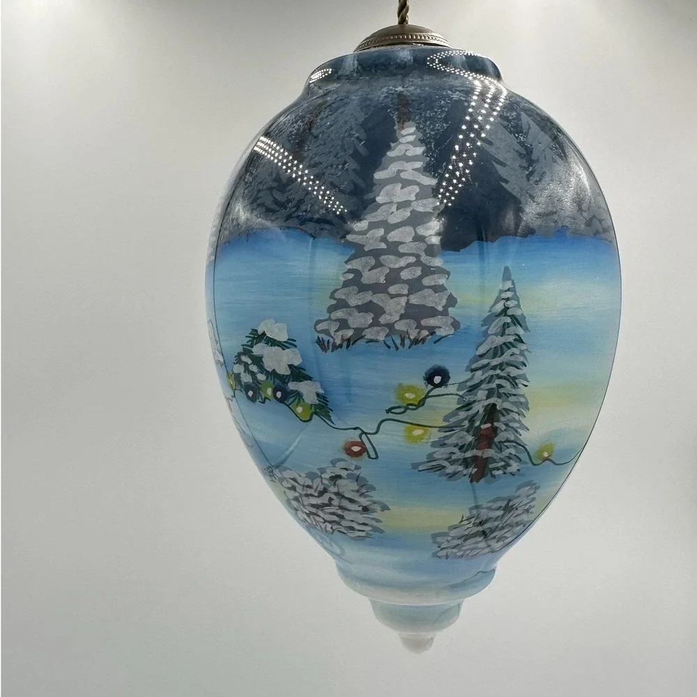 Dona Gelsinger Winter Bears Glass Christmas Ornament 6‎ in Egg Shape Handpainted